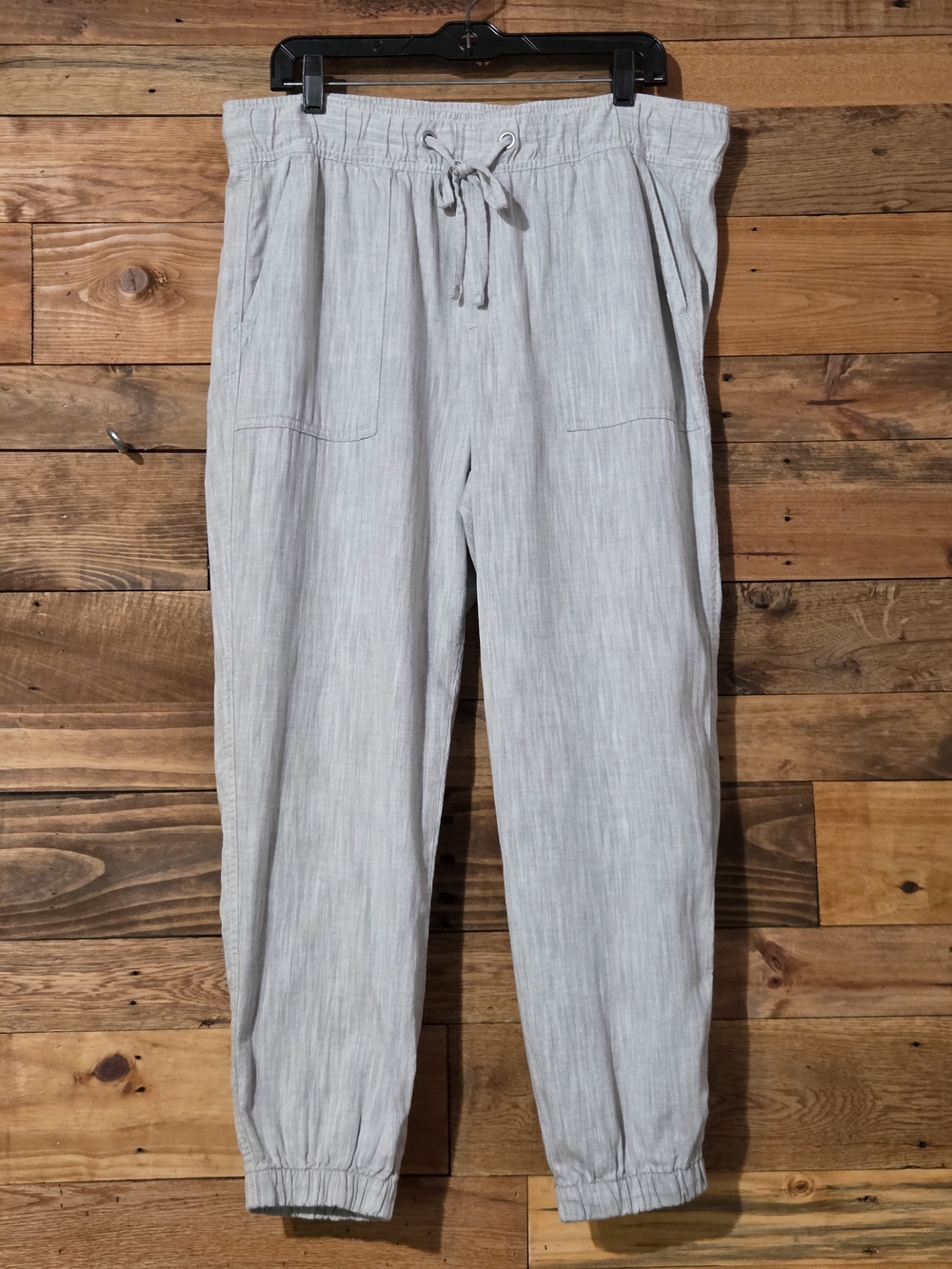 GAP Minimalist Gray Cotton Herringbone Jogger Pants Size L Drawstring Neutral